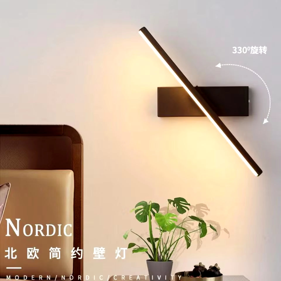 LED Wall Lamp Nordic Modern Minimalist Bedroom Bedside Lamp Creative Staircase Lamp Living Room Rotating Wall Lamp