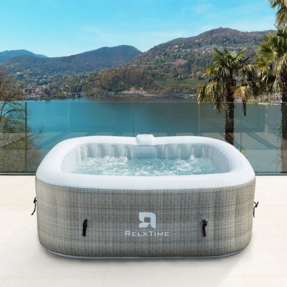 Inflatable Outdoor Hot Tub for 6 Person Square Spa with 120 Bubble Jets, Filter Cartridges
