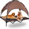 Elevated Pet Cot with Canopy, Portable Raised Pet Cot for Camping or Beach, Removable Canopy, Durable 1680D Oxford Fabric Raised Mesh Cot, Breathable Cooling Outdoor Dog Bed (Large, Brown)